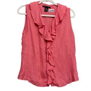 Silkland 100% Silk Sleeveless Ruffle Neck Button Front Blouse Top Medium Pink